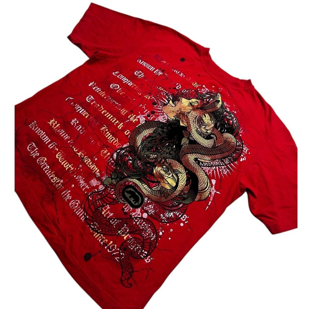 Ecko Unltd T-Shirt Mens XL Red Graphic Skull Snake Y2K Streetwear Tee